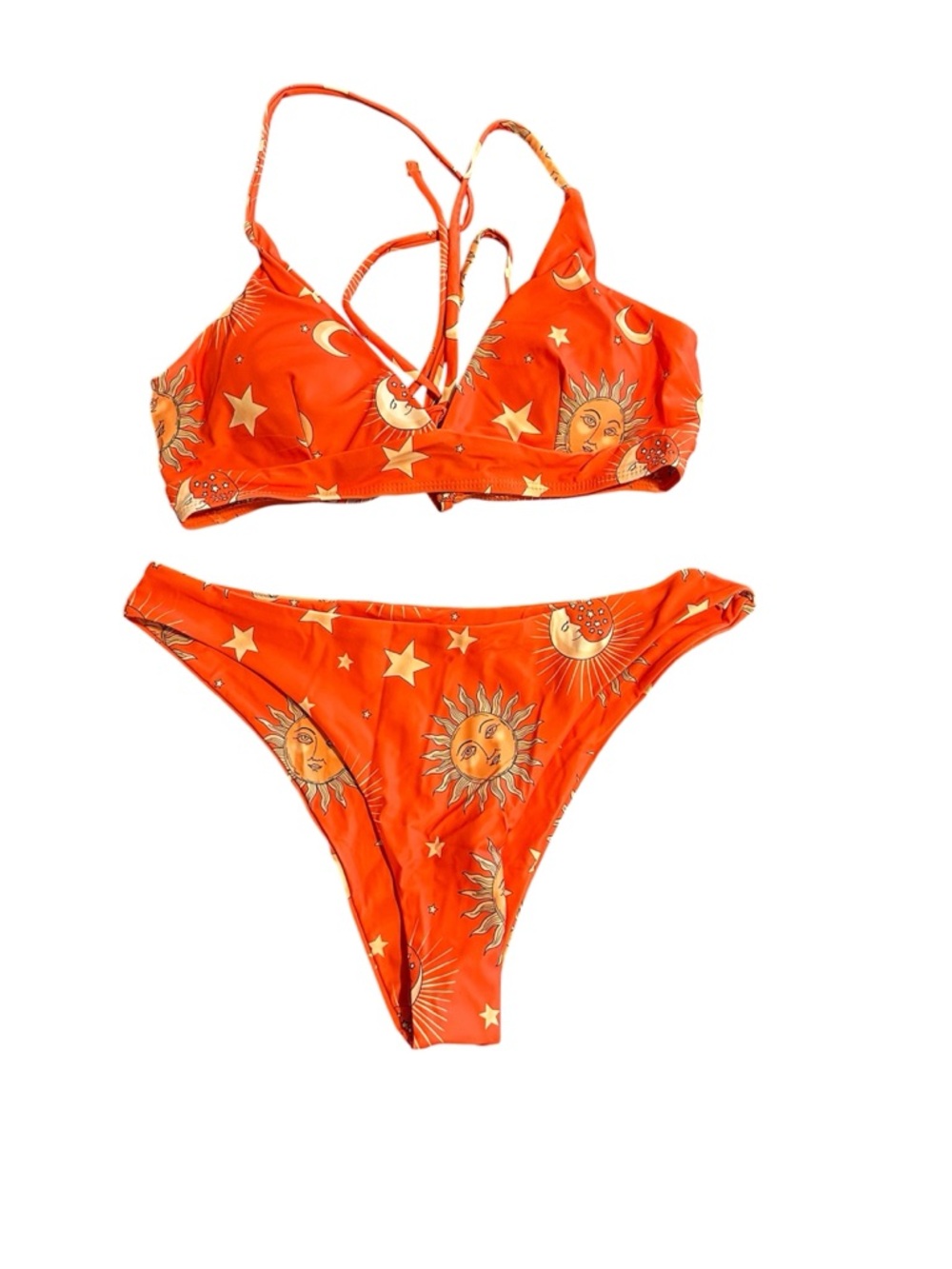 Celestial Orange Sun & Star Print Bikini Set